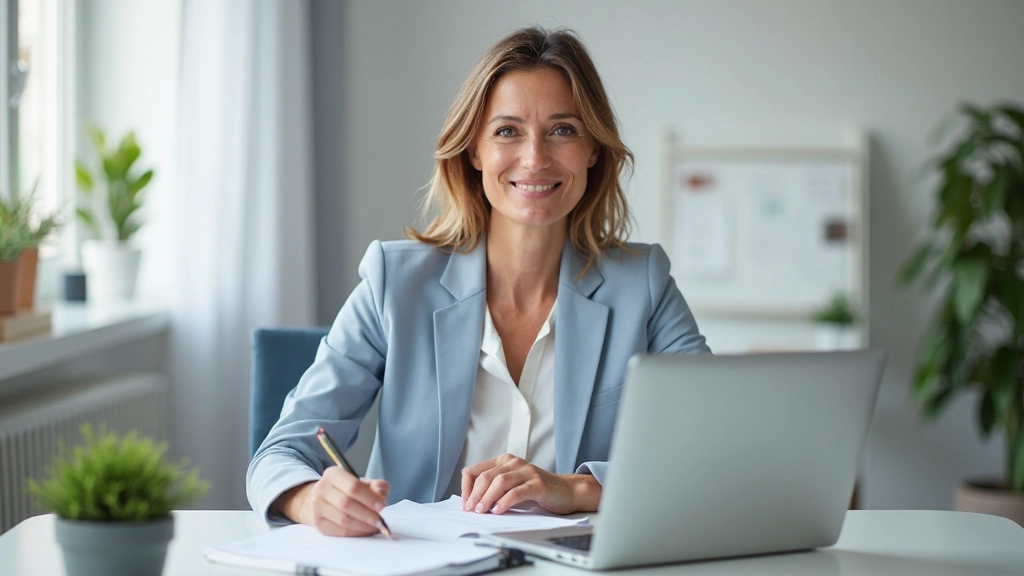 Finanzielle Planung mit Laptop und Notizbuch auf modernem Schreibtisch